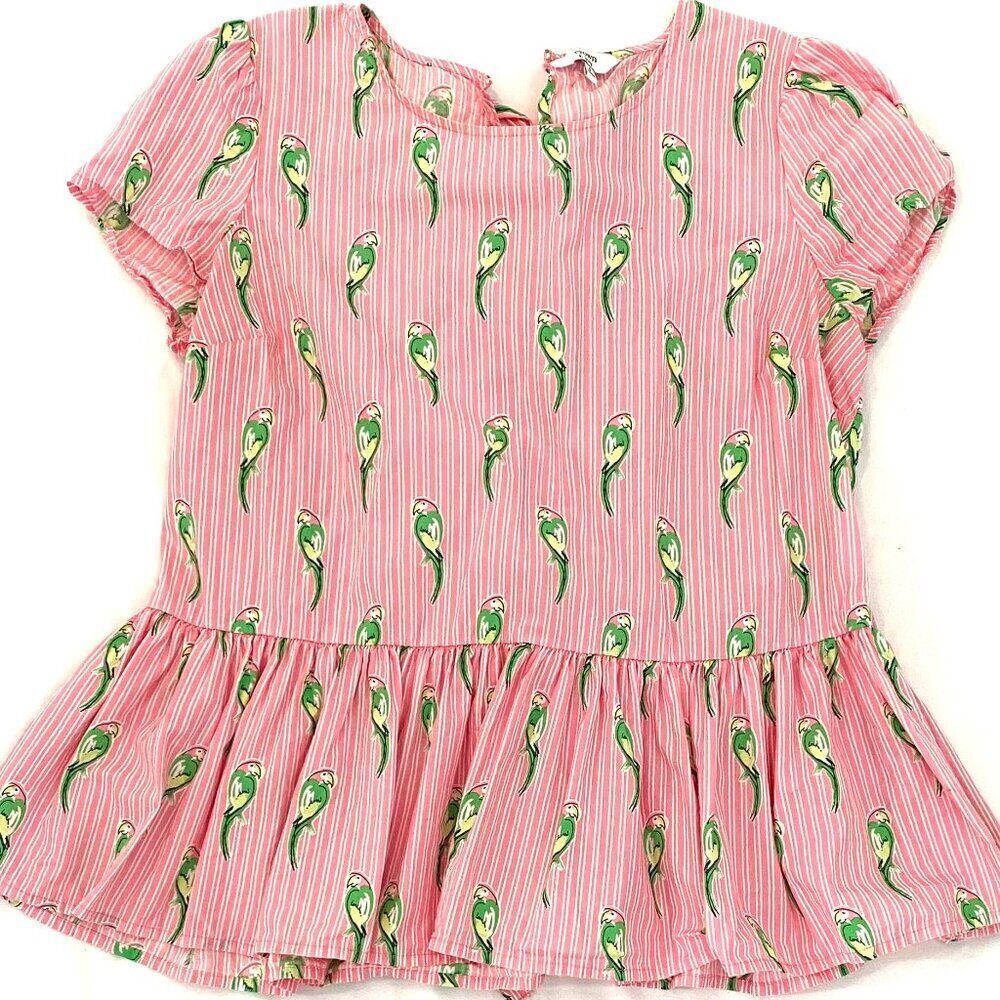 Crown & Ivy ruffle pink green blouse Womens Small parrots feminine resort beachy